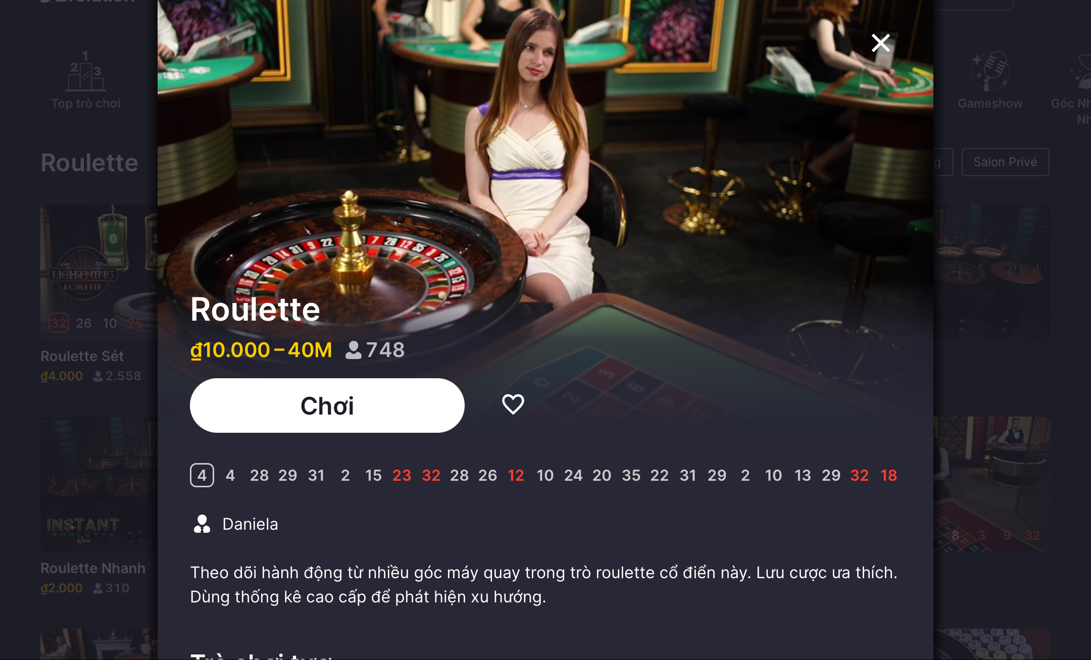 Tham gia Roulette nhanh chóng