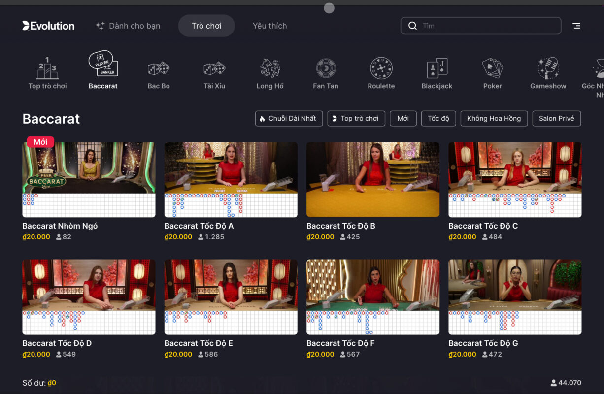 Phòng chơi Baccarat đa dạng